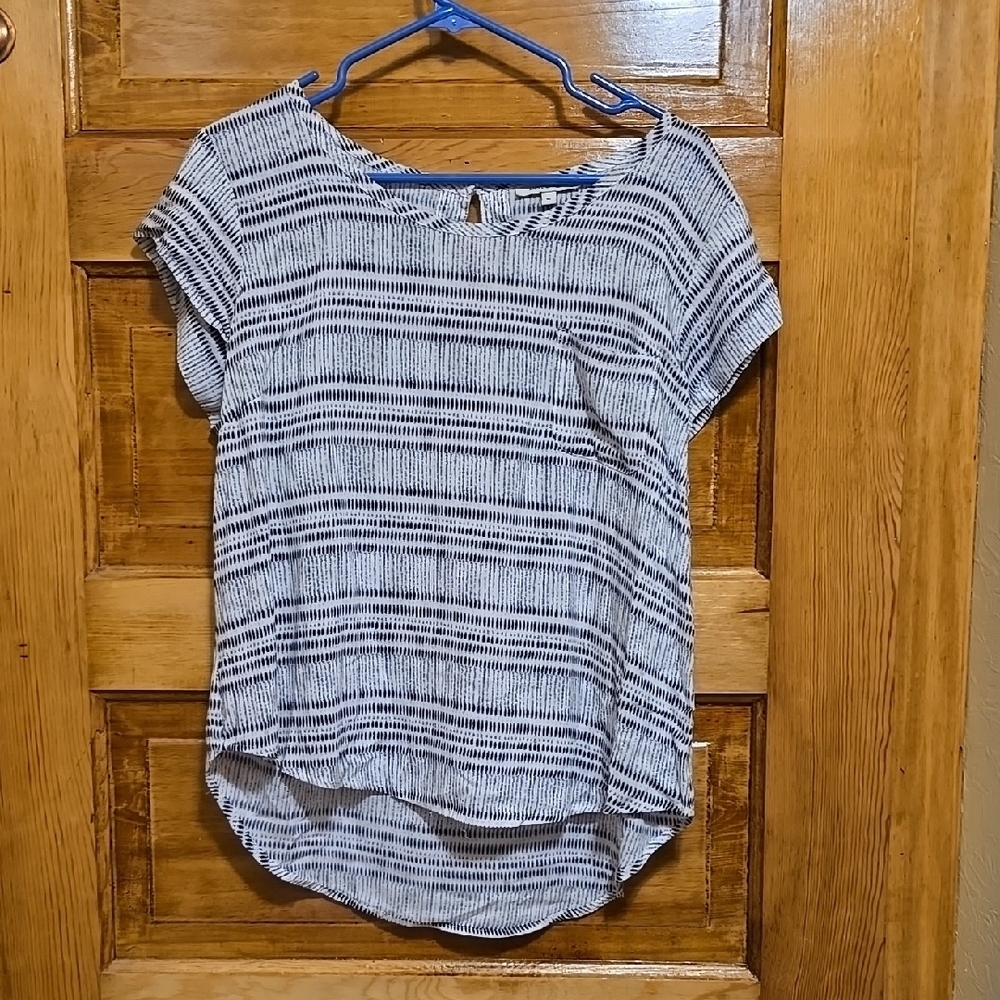 Ann Carson White and Black Asymmetrical Short Sleeve Tunic XL